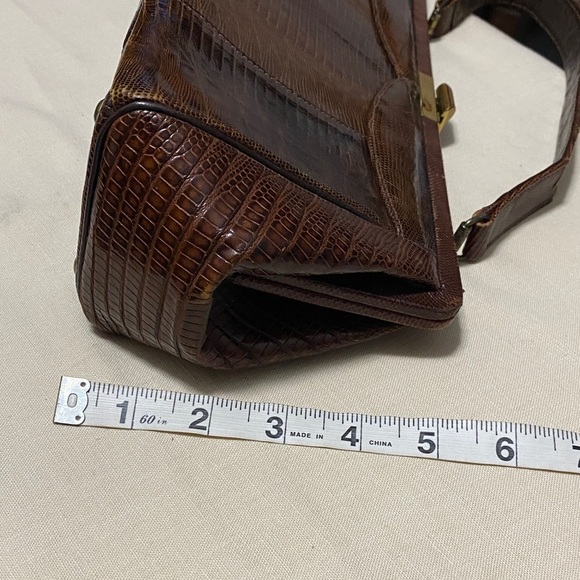 Vintage Snakeskin Elegant Brown Leather Clutch with Brass Hardware